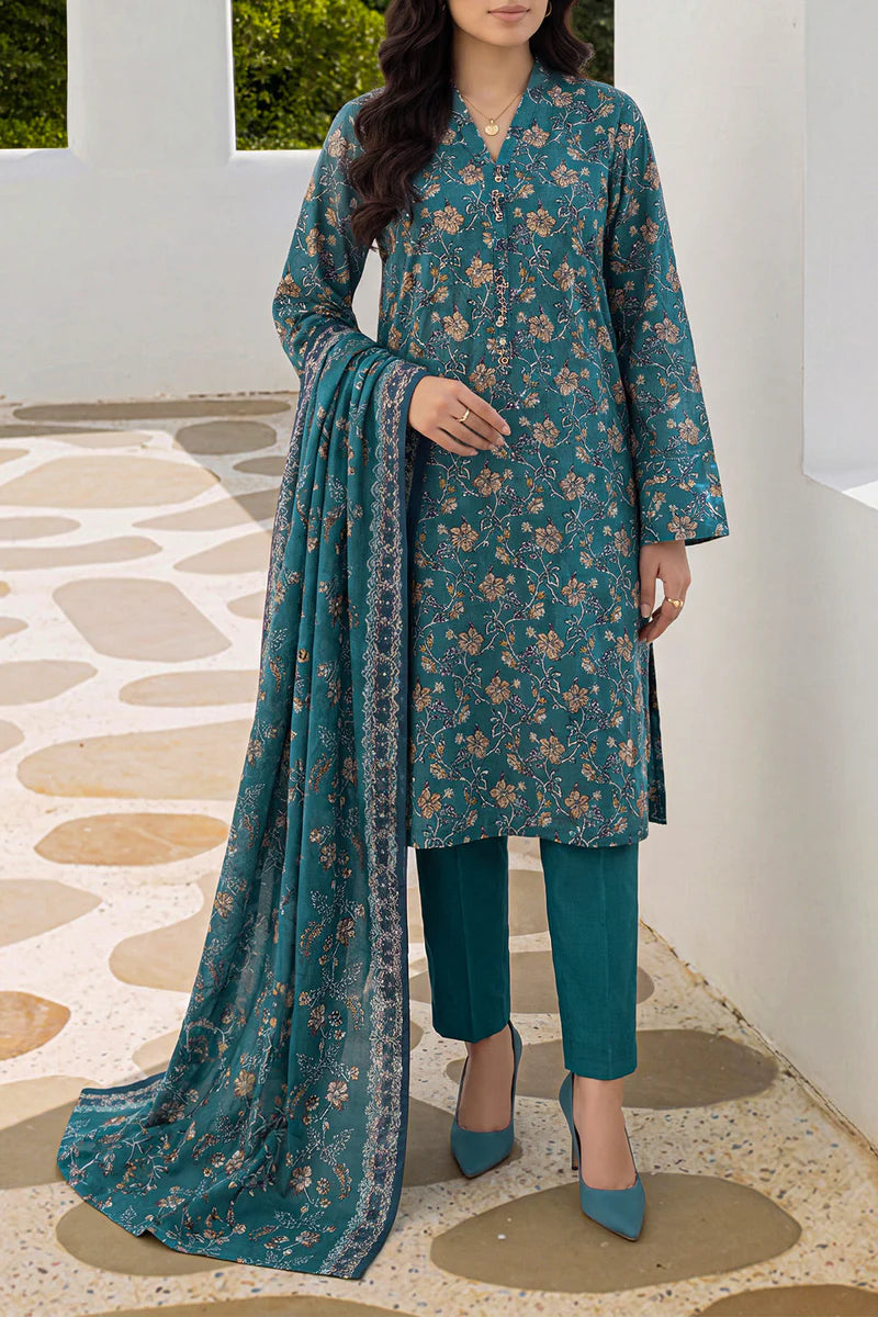 Nayab Floral Print Unstitched Lawn 3-Piece Suit - front view