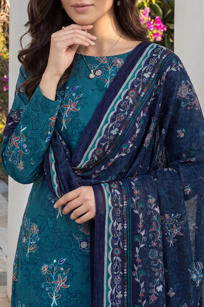 Nayab Rose Print Unstitched Lawn 3-Piece Suit - front view