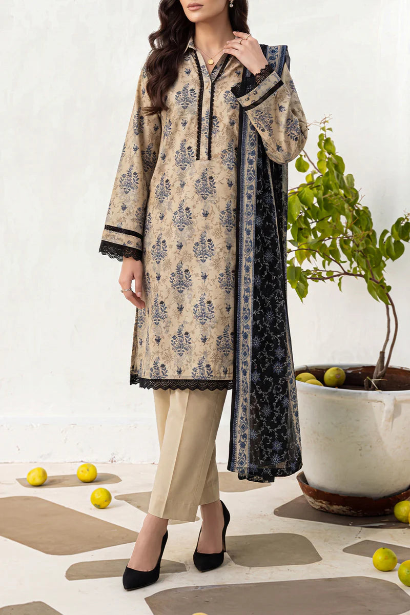 Nayab Botanical Print Unstitched Lawn 3-Piece Suit – Premium Cotton Lawn