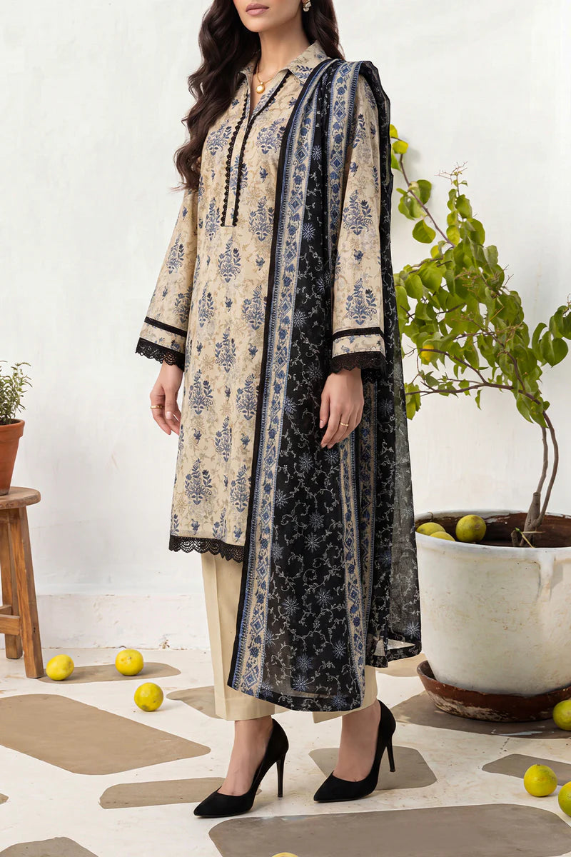 Nayab Botanical Print Unstitched Lawn 3-Piece Suit – Premium Cotton Lawn