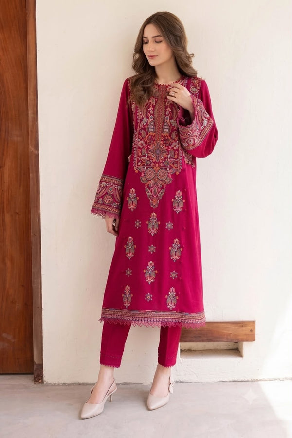 Nayab Deep Maroon Premium 2-Piece Embroidered Lawn Suit