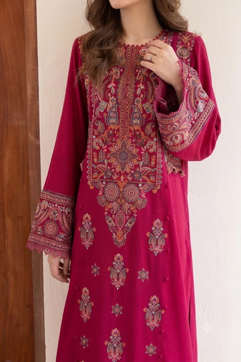 Nayab Deep Maroon Premium 2-Piece Embroidered Lawn Suit