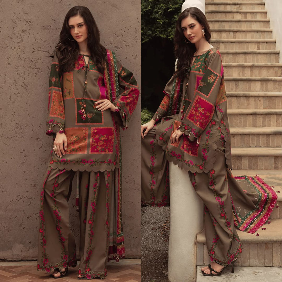 Nayab Olive Green Digital Printed 3 Piece Lawn Suit