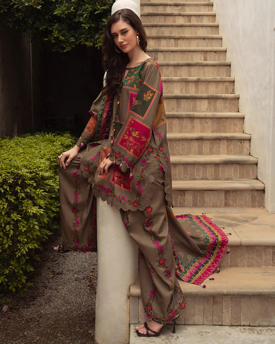 Nayab Olive Green Digital Printed 3 Piece Lawn Suit