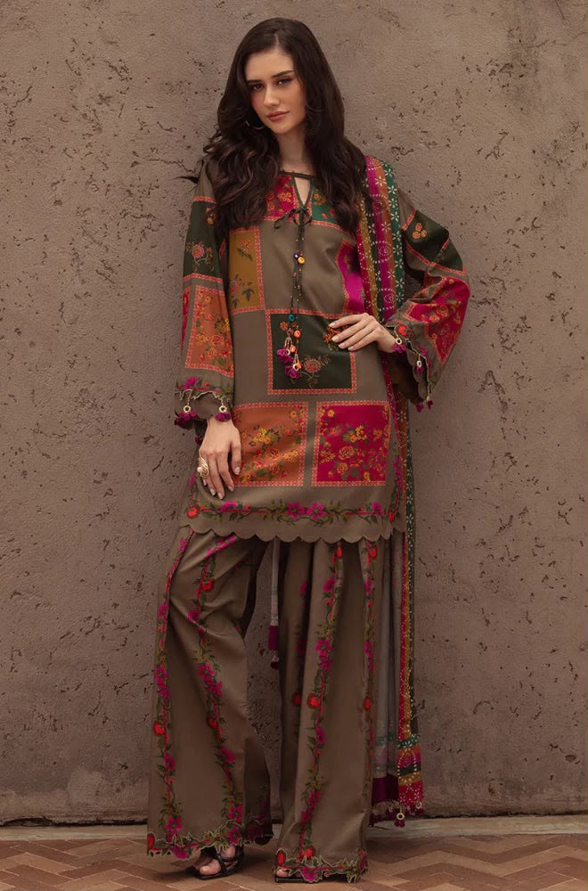Nayab Olive Green Digital Printed 3 Piece Lawn Suit