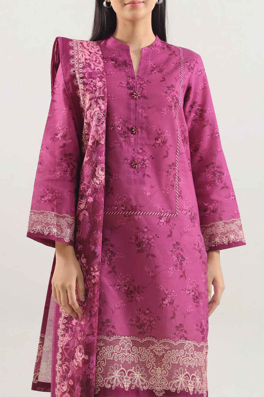 Nayab All-Over Print Unstitched Lawn 3-Piece Suit - front view