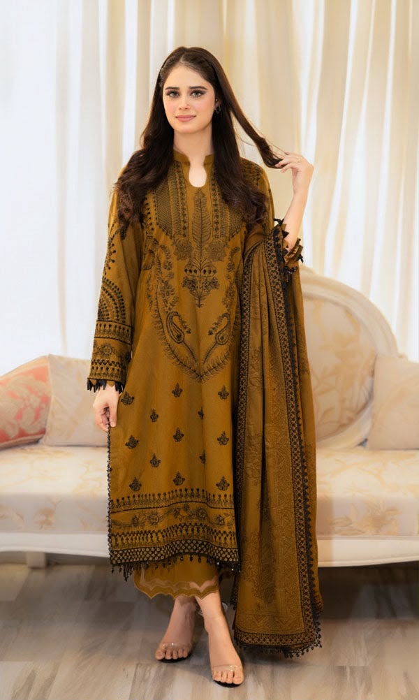 Nayab | Premium 3-Piece Embroidered Lawn Suit – Mustard