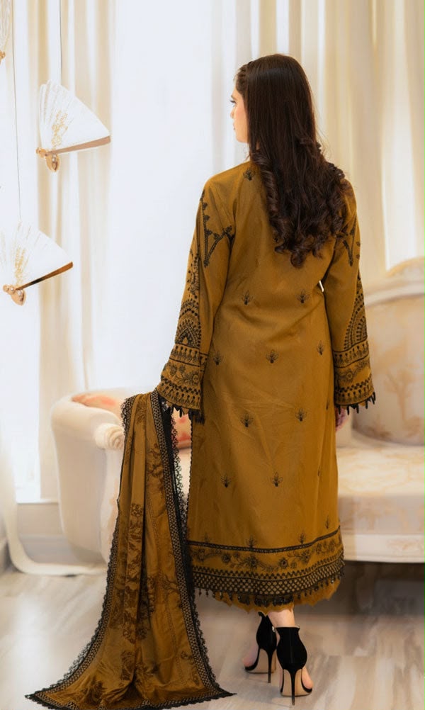 Nayab | Premium 3-Piece Embroidered Lawn Suit – Mustard