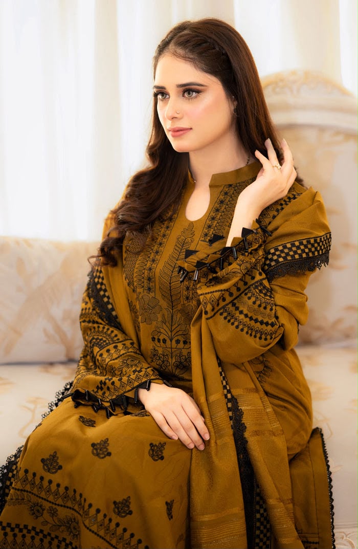 Nayab | Premium 3-Piece Embroidered Lawn Suit – Mustard