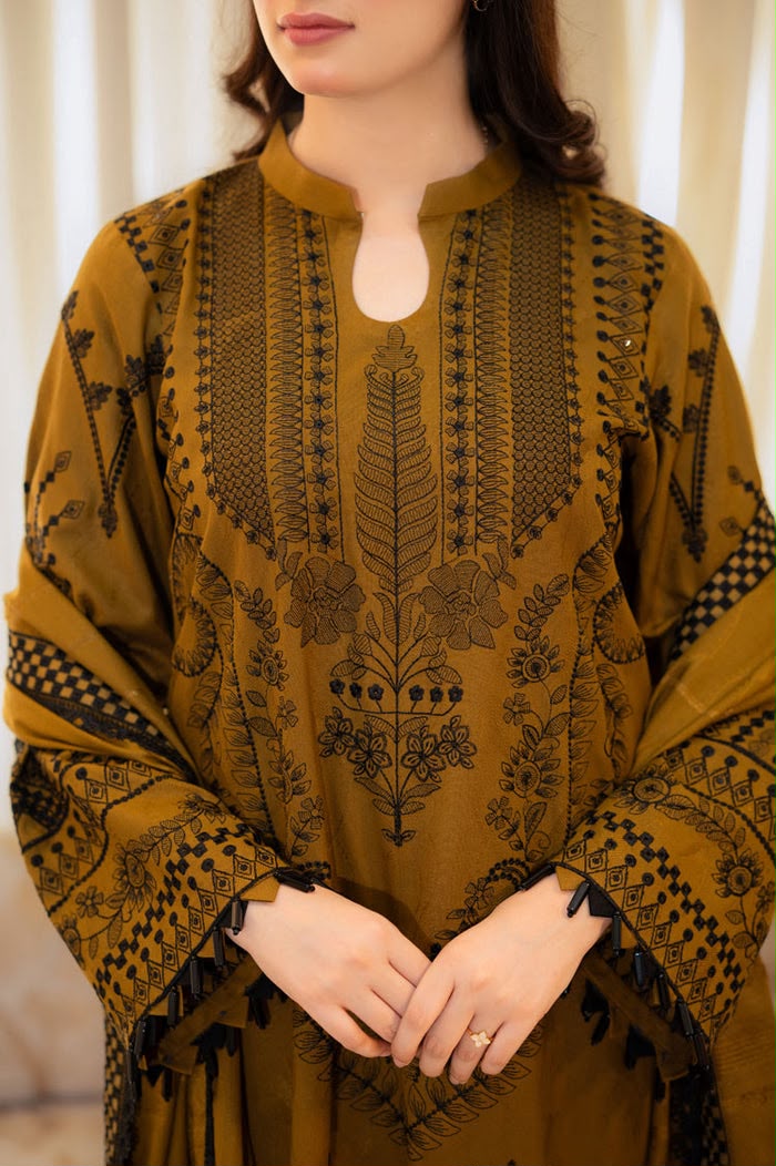Nayab | Premium 3-Piece Embroidered Lawn Suit – Mustard