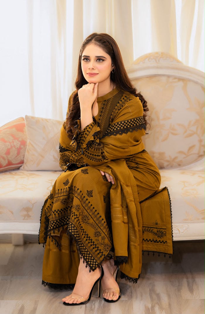 Nayab | Premium 3-Piece Embroidered Lawn Suit – Mustard