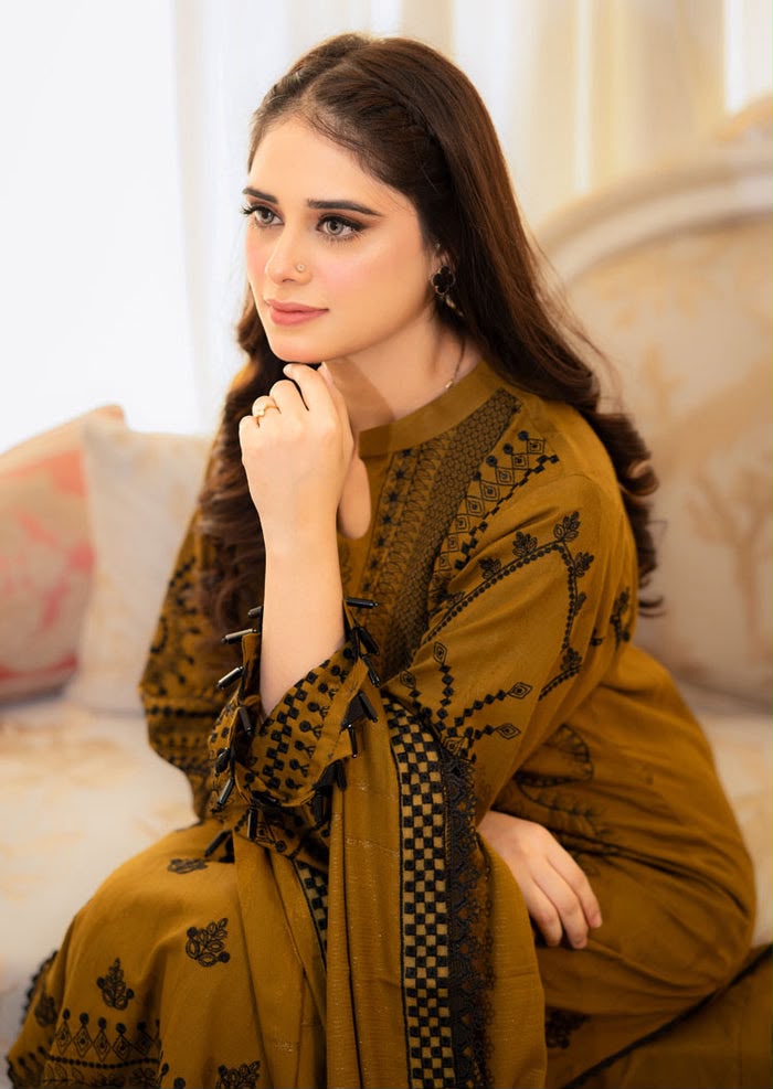 Nayab | Premium 3-Piece Embroidered Lawn Suit – Mustard