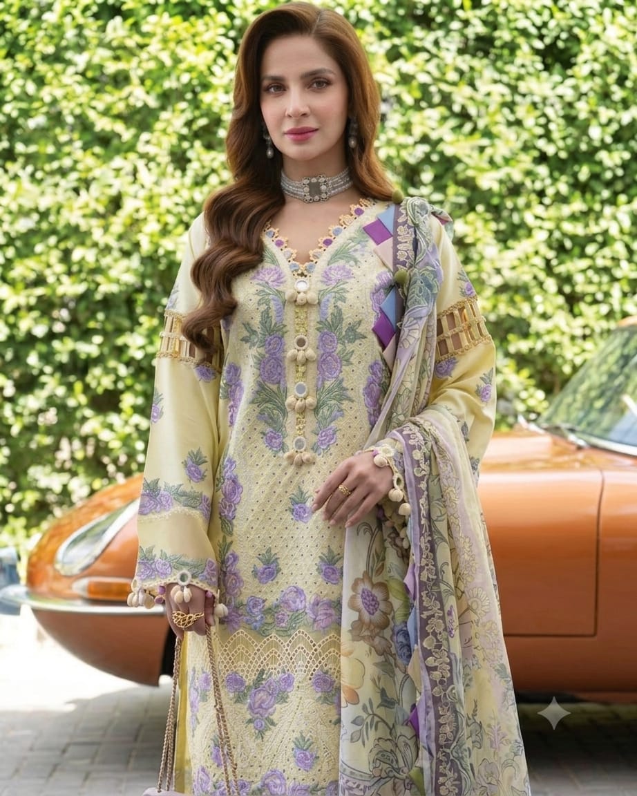 Nayab Ivory Bloom Airjet Lawn 3-Piece Embroidered Summer Eid Collection