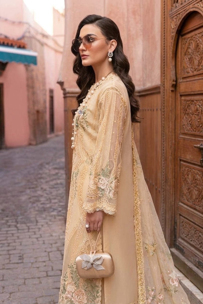 Nayab Elegant Apricot 3-Piece Embroidered Festive Ensemble