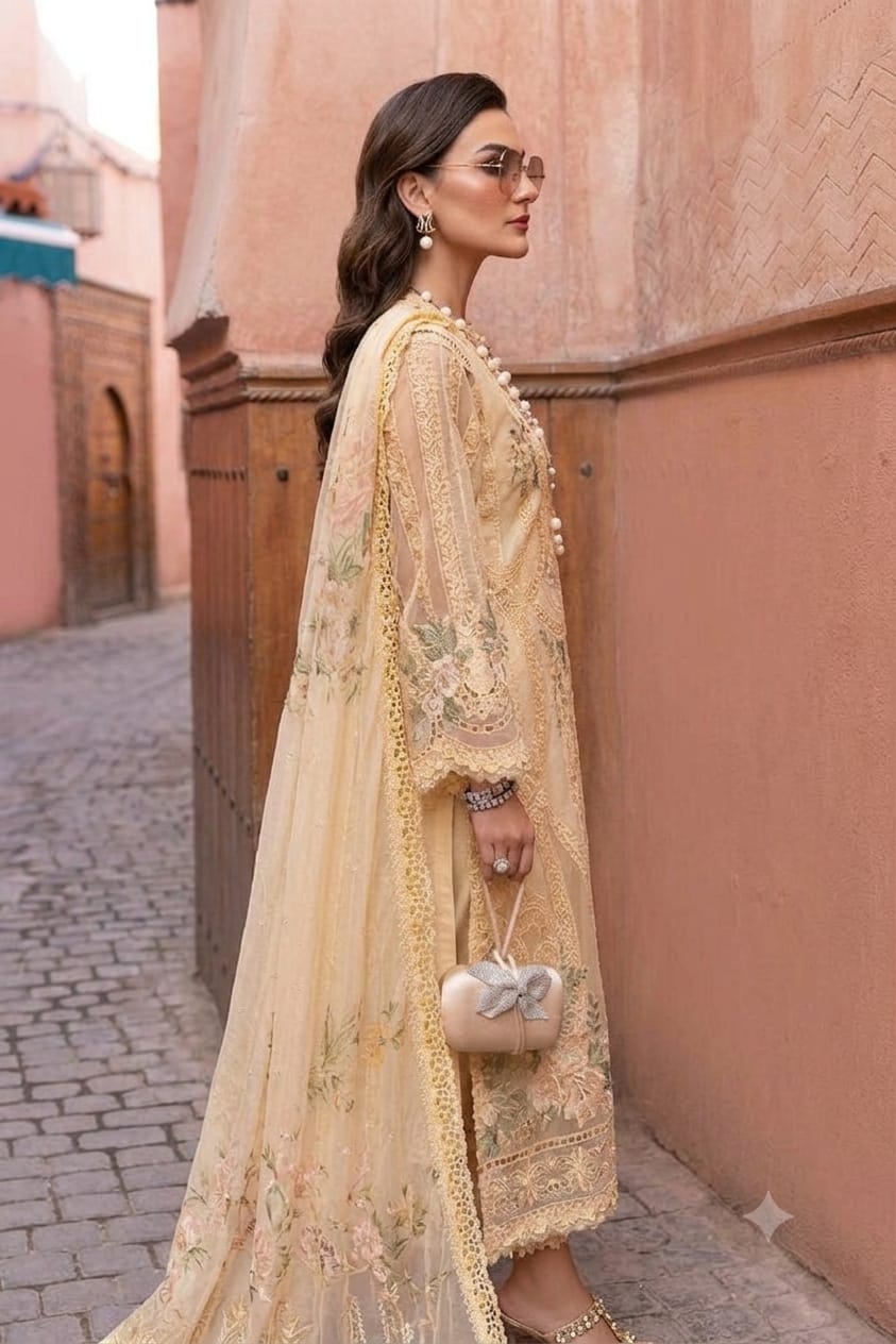 Nayab Elegant Apricot 3-Piece Embroidered Festive Ensemble