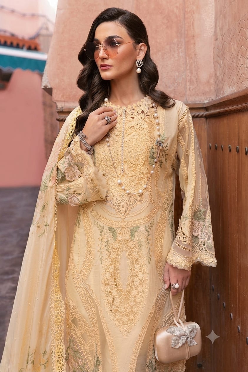 Nayab Elegant Apricot 3-Piece Embroidered Festive Ensemble