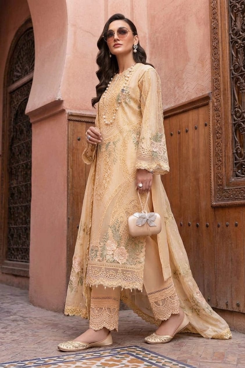 Nayab Elegant Apricot 3-Piece Embroidered Festive Ensemble