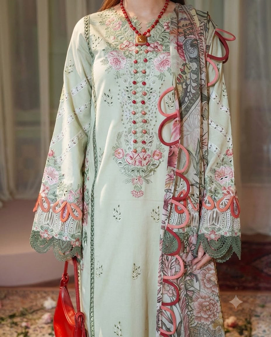 NAYAB Jade 4039 Premium Airjet Lawn Embroidered 3-Piece Suit – Mint Green Summer Collection