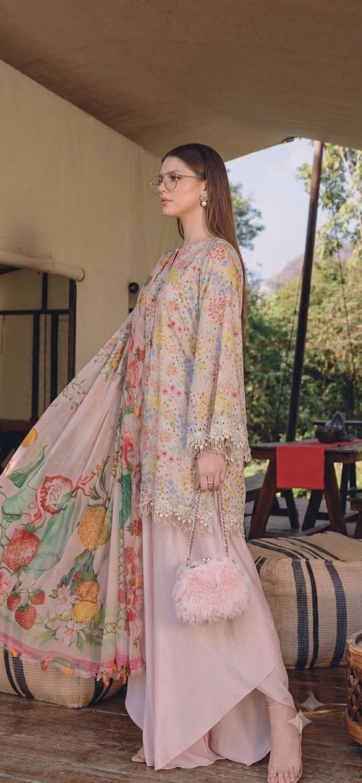 Nayab Pastel Bloom Digital Print Airjet Lawn 3-Piece Suit with Chiffon Dupatta