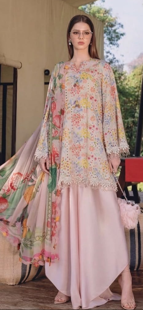 Nayab Pastel Bloom Digital Print Airjet Lawn 3-Piece Suit with Chiffon Dupatta