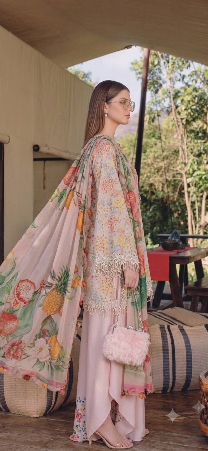 Nayab Pastel Bloom Digital Print Airjet Lawn 3-Piece Suit with Chiffon Dupatta