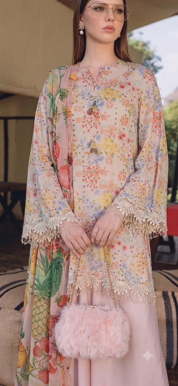 Nayab Pastel Bloom Digital Print Airjet Lawn 3-Piece Suit with Chiffon Dupatta