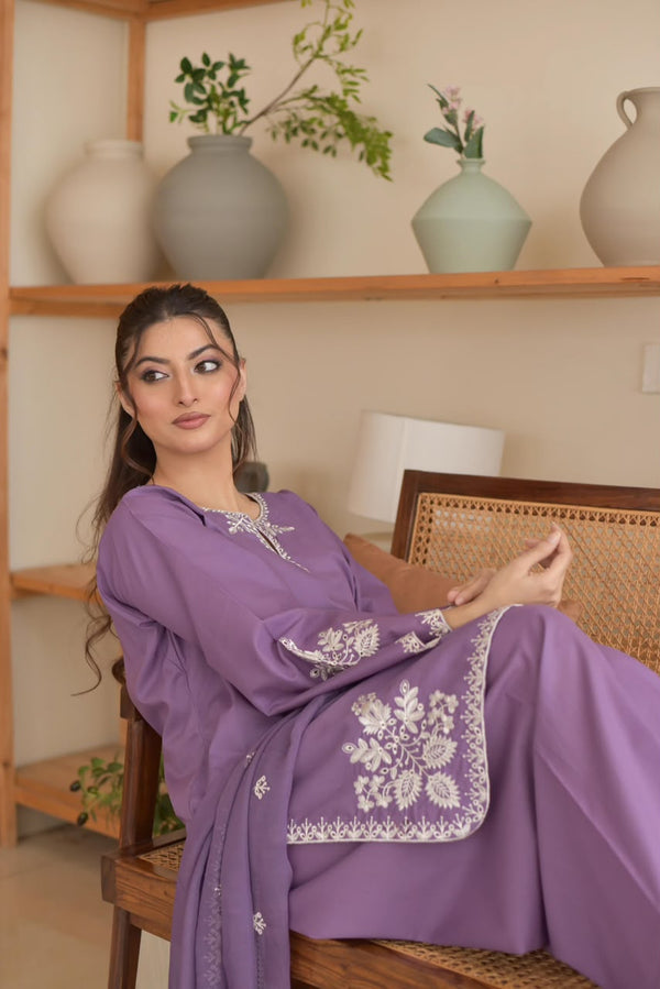 Nayab Purple Chikankari Embroidered Airjet Lawn 3-Piece Suit | Summer Collection
