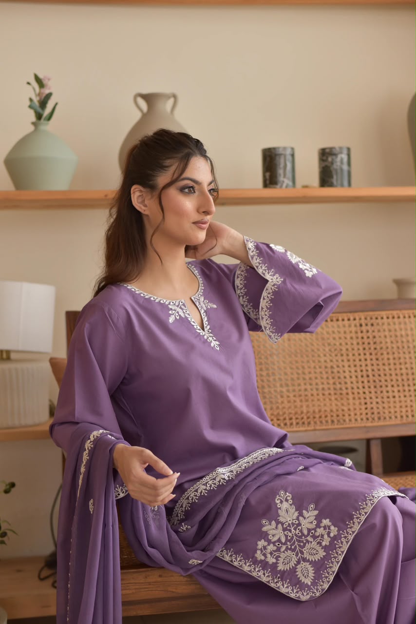 Nayab Purple Chikankari Embroidered Airjet Lawn 3-Piece Suit | Summer Collection