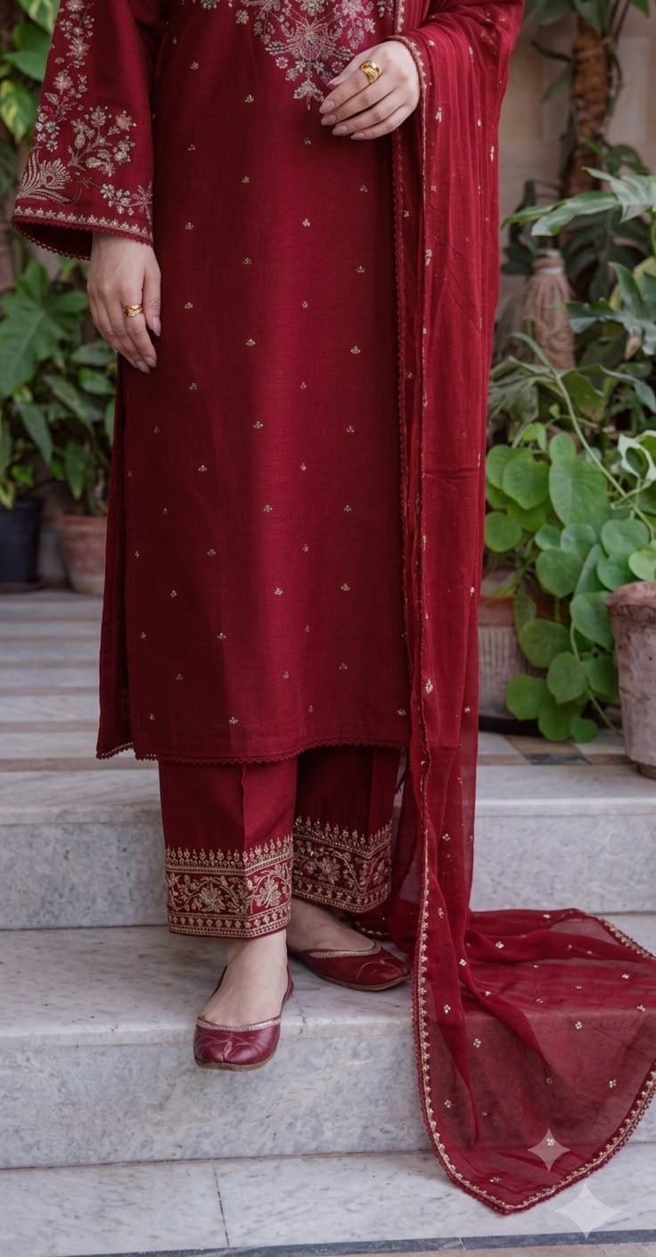 Nayab Deep Maroon Heavy Embroidered Airjet Lawn 3-Piece Suit with Cotton Net Dupatta
