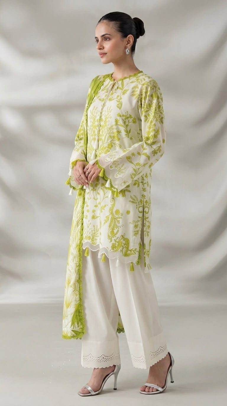 NAYAB Lime Green Digital Printed 3 Piece Lawn Suit – Article 12