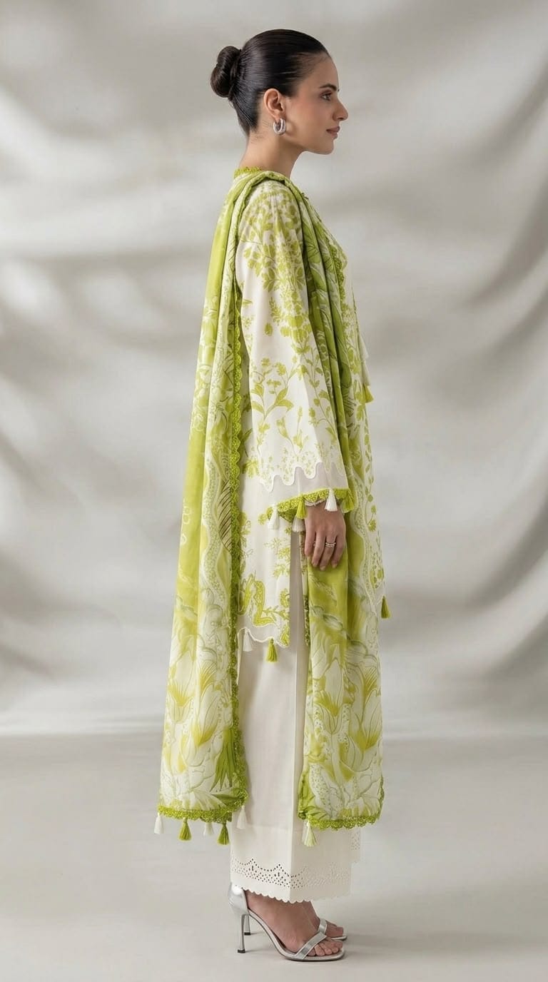 NAYAB Lime Green Digital Printed 3 Piece Lawn Suit – Article 12