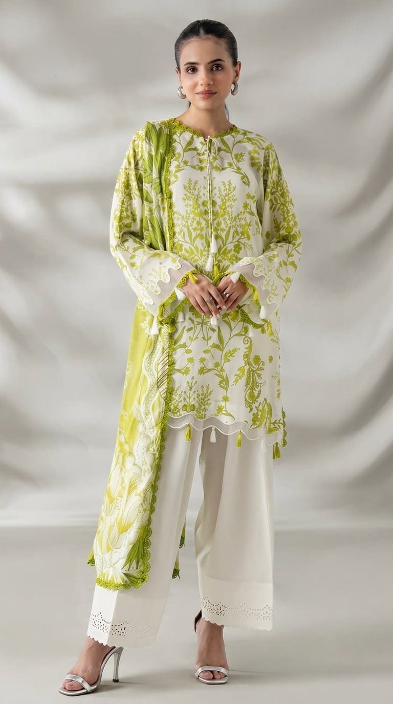 NAYAB Lime Green Digital Printed 3 Piece Lawn Suit – Article 12