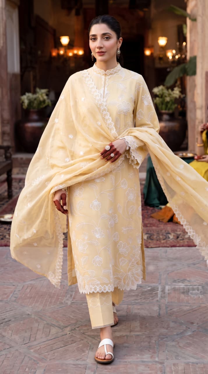 Nayab Premium 3-Piece Embroidered Lawn Suit – Beige Elegance with Digital Printed Dupatta