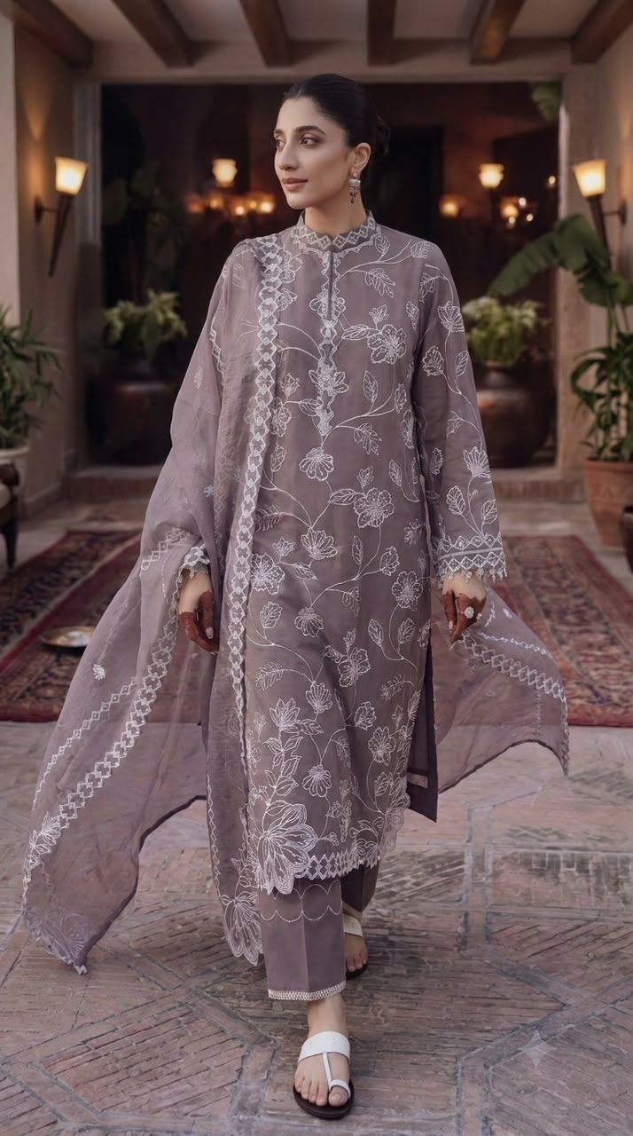 NAYAB Lavender Embroidered Lawn 3 Piece Suit – Design 573