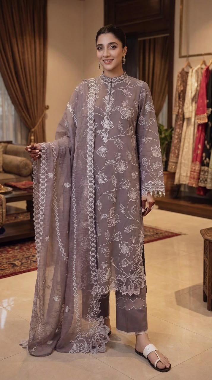 NAYAB Lavender Embroidered Lawn 3 Piece Suit – Design 573