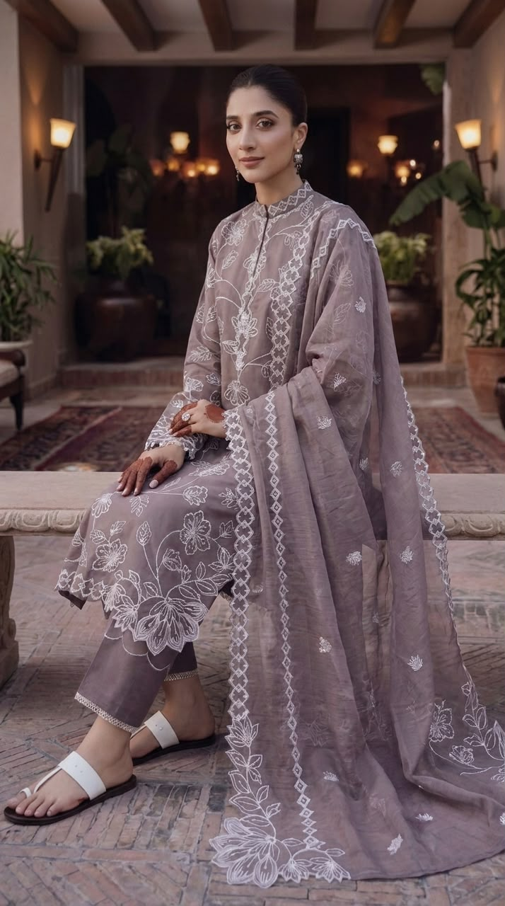 NAYAB Lavender Embroidered Lawn 3 Piece Suit – Design 573
