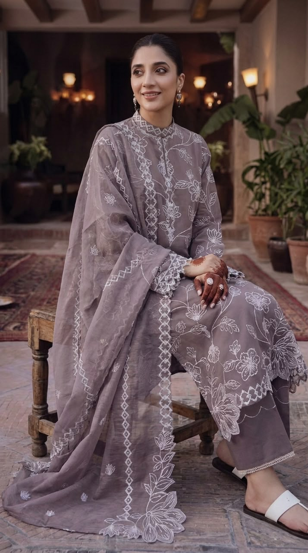 NAYAB Lavender Embroidered Lawn 3 Piece Suit – Design 573