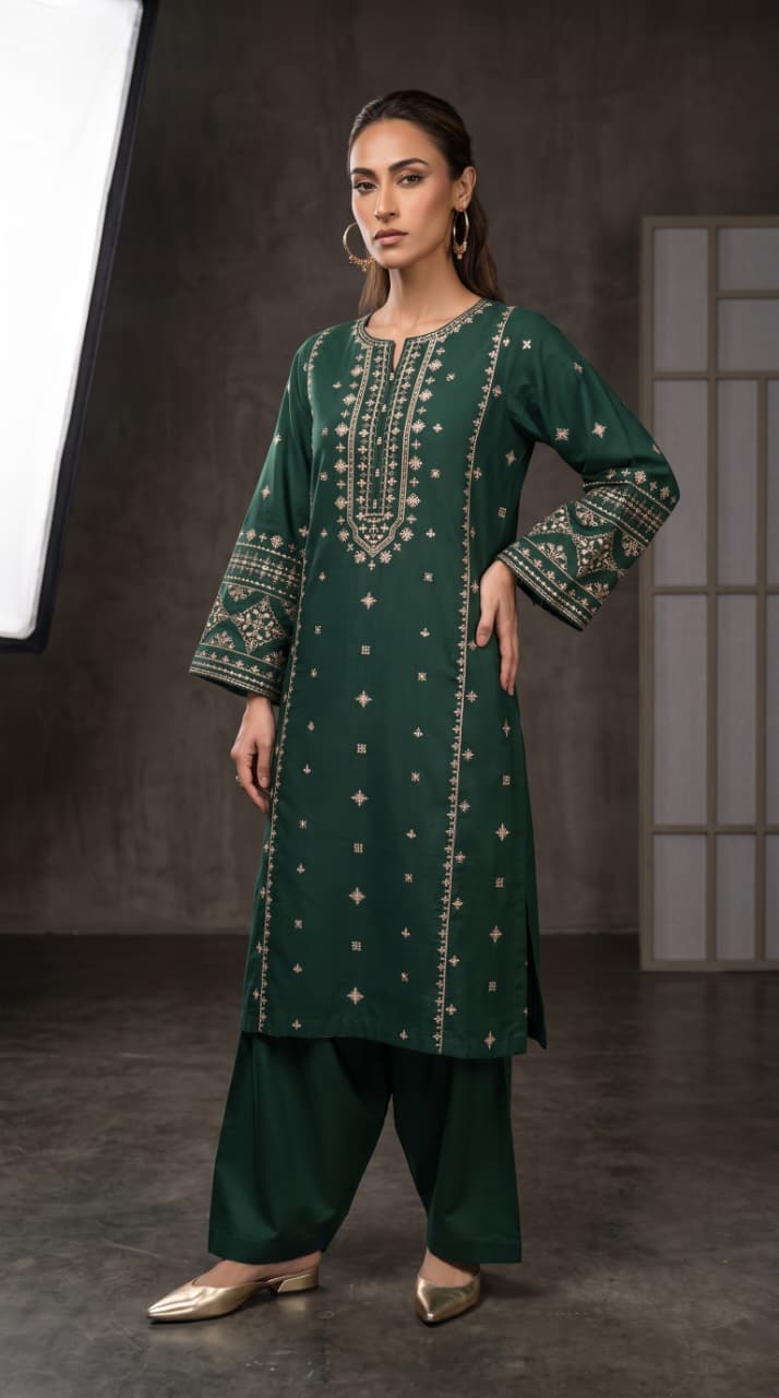 Nayab Emerald Green Embroidered 2-Piece Lawn Suit