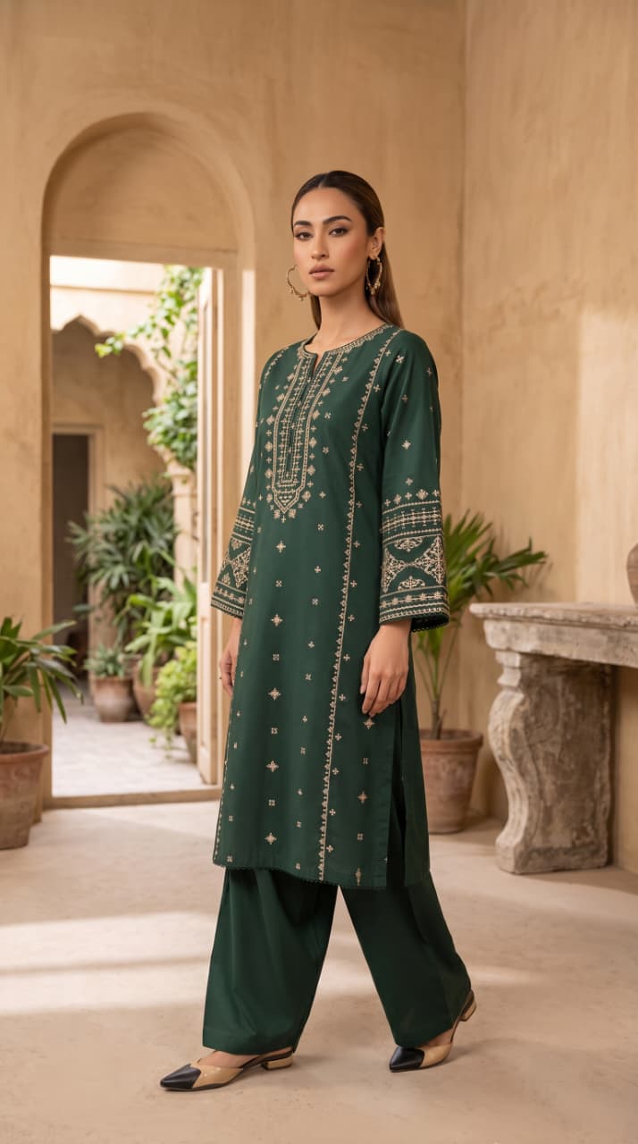 Nayab Emerald Green Embroidered 2-Piece Lawn Suit