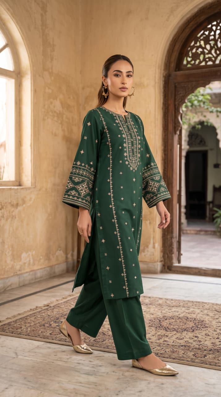 Nayab Emerald Green Embroidered 2-Piece Lawn Suit