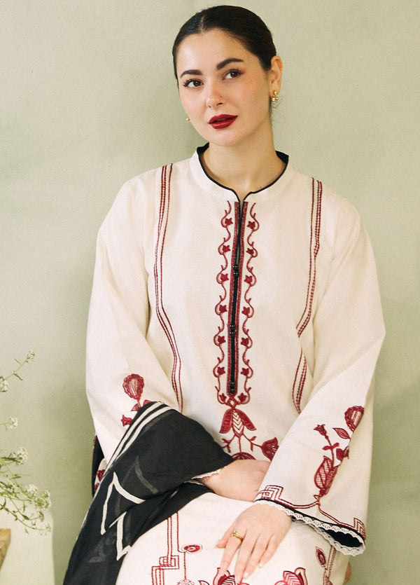 Nayab Beige Unstitched Embroidered 3-Piece Lawn Suit with Printed Dupatta