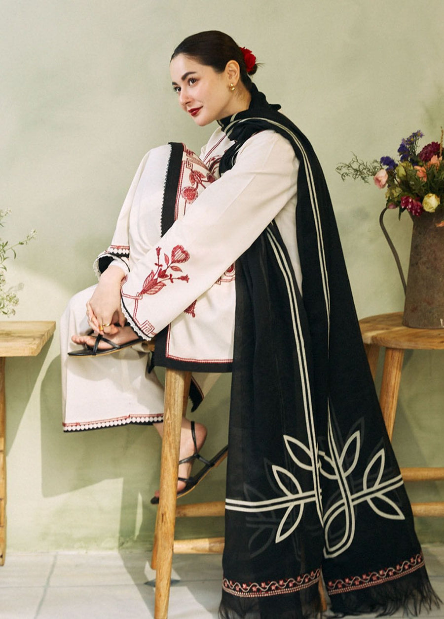 Nayab Beige Unstitched Embroidered 3-Piece Lawn Suit with Printed Dupatta