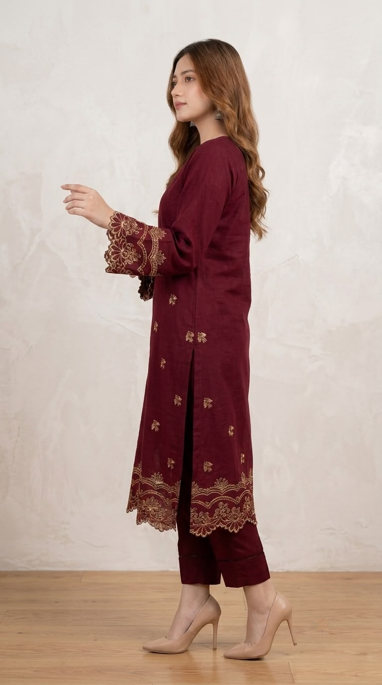 NAYAB Maroon Unstitched  Embroidered Lawn 2 Piece Suit – Design 579