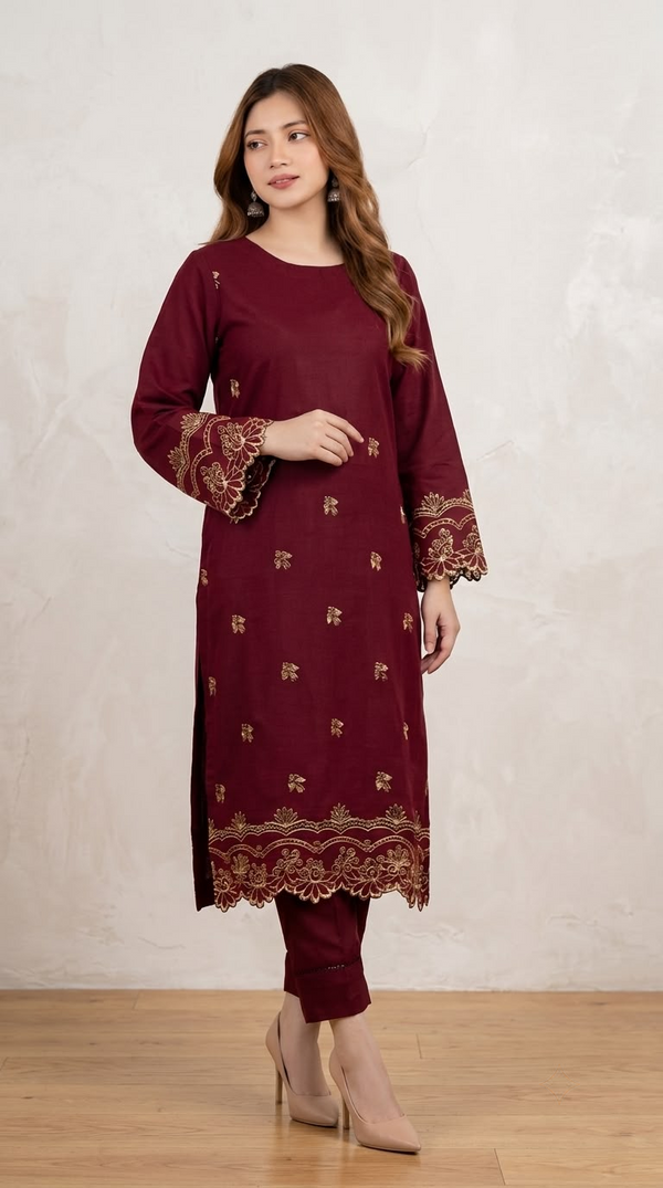 NAYAB Maroon Unstitched  Embroidered Lawn 2 Piece Suit – Design 579