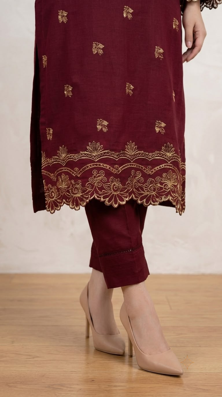 NAYAB Maroon Unstitched  Embroidered Lawn 2 Piece Suit – Design 579