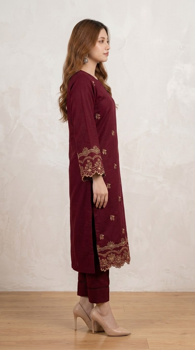 NAYAB Maroon Unstitched  Embroidered Lawn 2 Piece Suit – Design 579