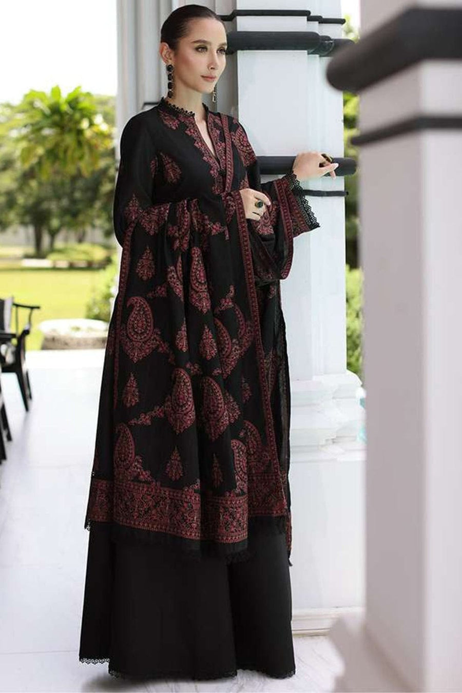 Nayab Midnight Black Embroidered 3-Piece Lawn Suit with Crinkle Dupatta
