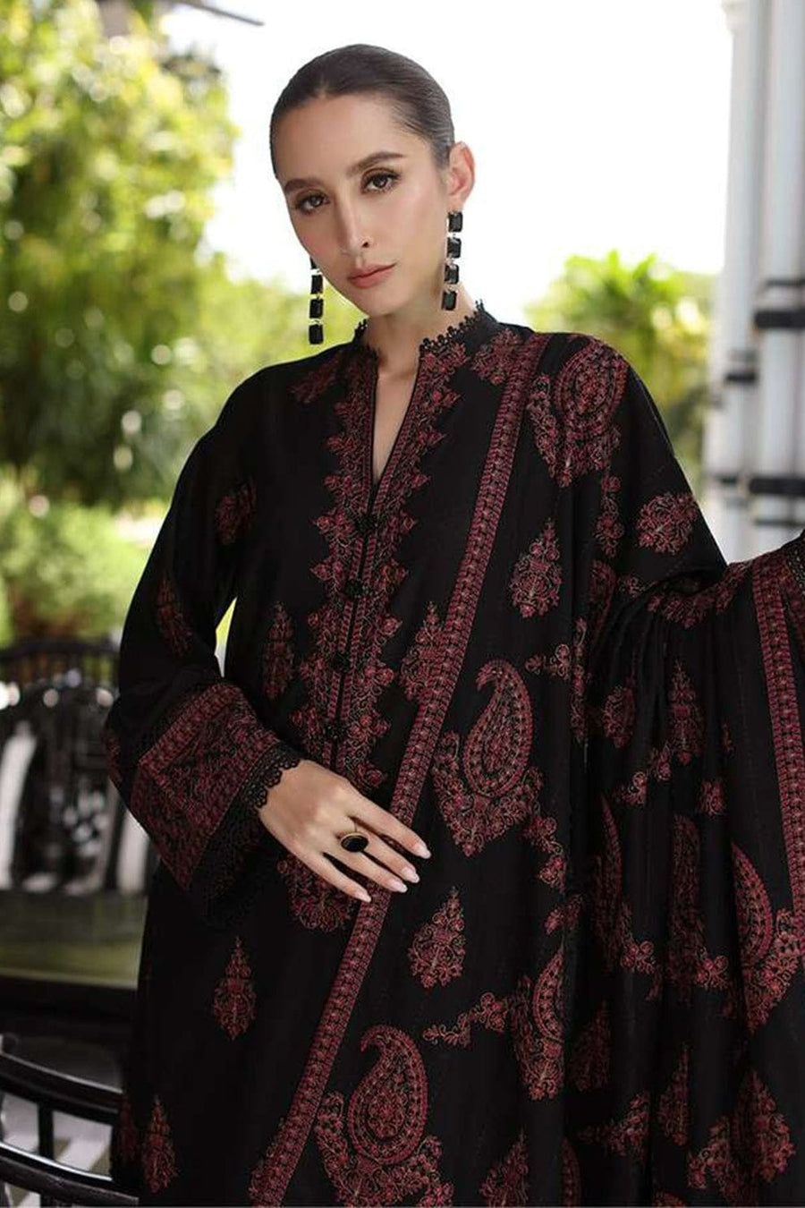 Nayab Midnight Black Embroidered 3-Piece Lawn Suit with Crinkle Dupatta