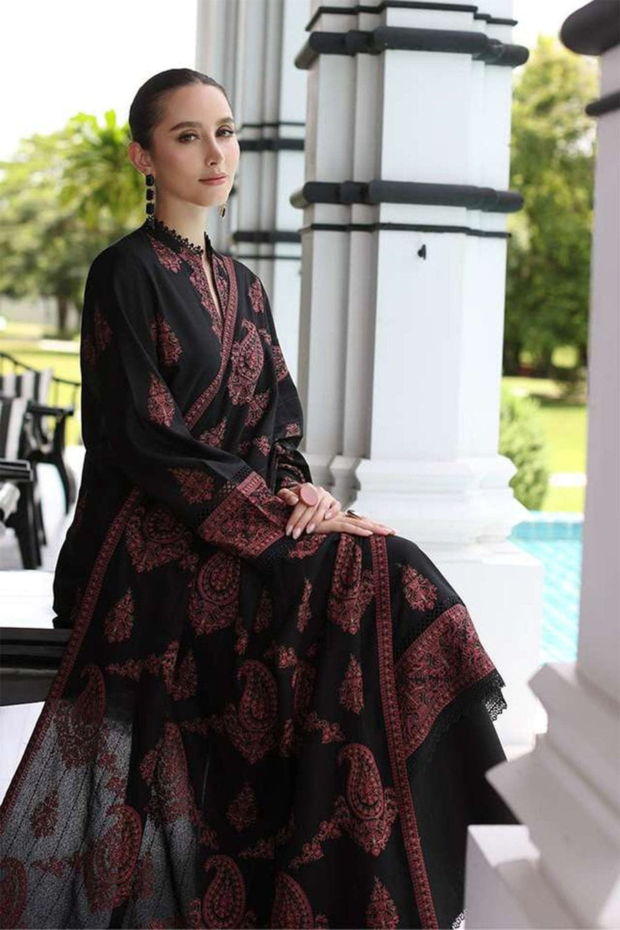Nayab Midnight Black Embroidered 3-Piece Lawn Suit with Crinkle Dupatta