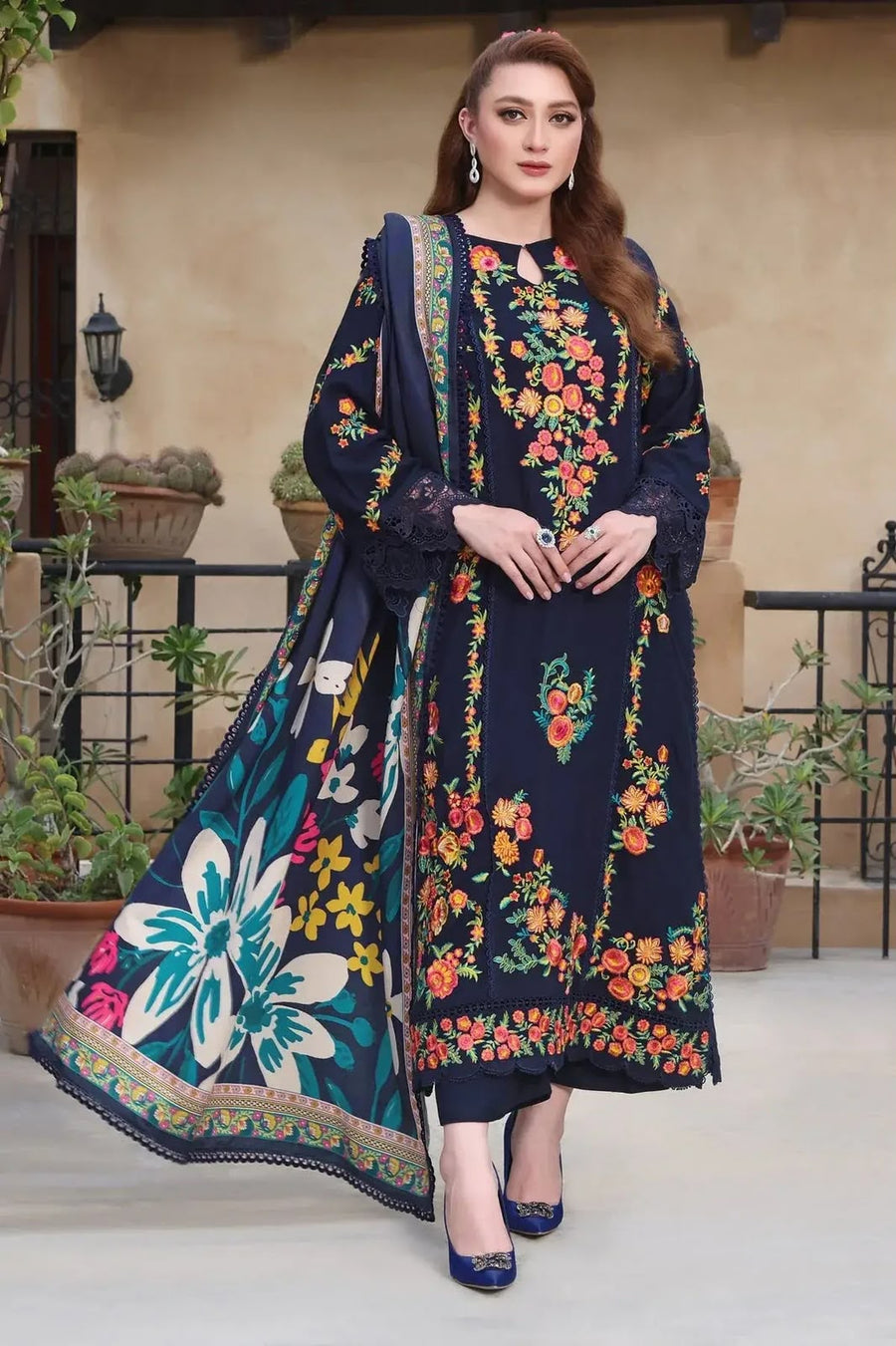 NAYAB Navy Blue Embroidered Lawn 3 Piece Suit – Design 555A